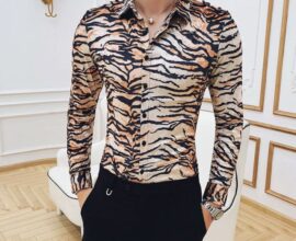 Leopard dress shirt for mens