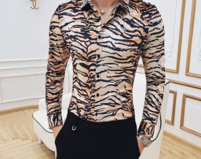 Leopard dress shirt for mens