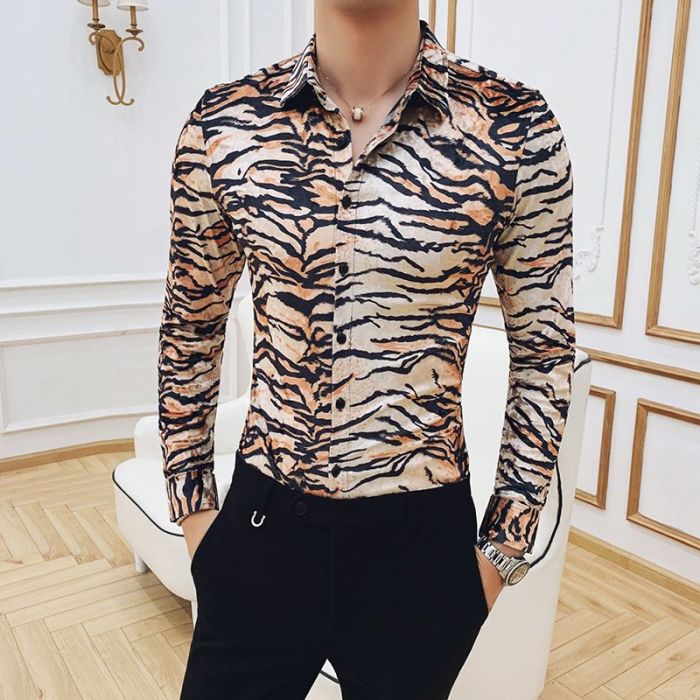 Leopard dress shirt for mens