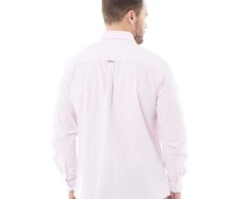 Men's pink and white striped dress shirt