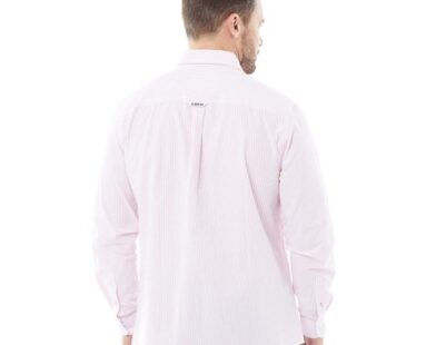 Men's pink and white striped dress shirt